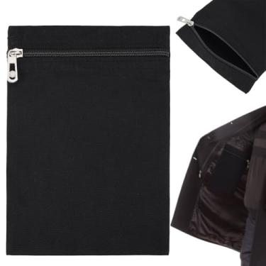 Imagem de BENECREAT Pacote com 2 bolsos laterais costurados com zíper, pano de lona preto bolso oculto para jaquetas, moletons, acessórios de viagem, 21,8 x 15,5 x 0,3 cm