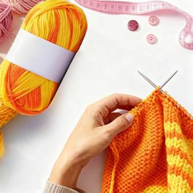 Imagem de 1 fio gradiente que muda de cor - fio de crochê de mistura de algodão acrílico de 4 camadas, artesanato macio feito à mão para cachecóis, chapéus (Xia Hong)