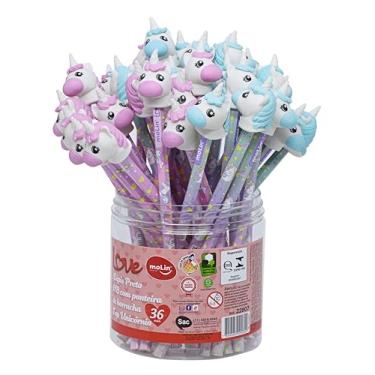 Imagem de Lápis Grafite Redondo HB, Molin, Unicórnio, 22807, Ponteira de Borracha, Pote com 36 Unidades