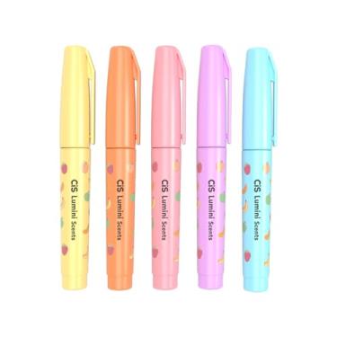 Imagem de Marca Texto CIS Lumini Mini Scents - Neon, Estojo com 5 unidades (Amarelo, Rosa, Violeta, Laranja, Azul)