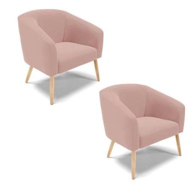 Imagem de Poltrona Decorativa Pé Palito Natural Kit 2 Stella Veludo Rosê D03 - D