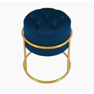 Imagem de Puff Banqueta Estofado Decorativo Base De Ferro Capitonê Suede Azul Marinho Eli Móveis E Decoração