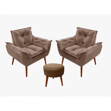 Imagem de Kit C-02 Poltronas Opala + 01 Puff Redondo Danny Suede Cappuccino