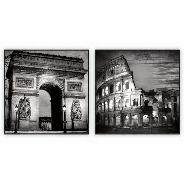 Imagem de Kit Com 2 Quadros Decorativos Cidades Com Moldura Para Sala Quarto Escritório 62x62 Cidades 004