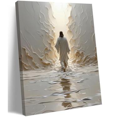 Imagem de ICHZUMW Arte de parede em tela cristã Jesus andando na água, pintura religiosa de Jesus, imagens espirituais bíblicas, pôsteres, decoração de parede para igreja, escritório, quarto, sala de estar