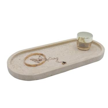 Imagem de Kesoniku Bandeja de mármore natural, bandeja decorativa oval para balcão de banheiro, organizador de pedra de bancada, bandeja coletora para cozinha, perfume, velas, bandeja decorativa de joias
