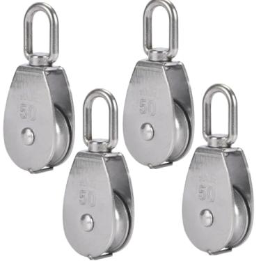 Imagem de Polia de corda giratória única, 4 peças de aço inoxidável 304, resistente, capacidade de 400 kg/400 kg, marinho, rede de pesca, elevação interna e externa