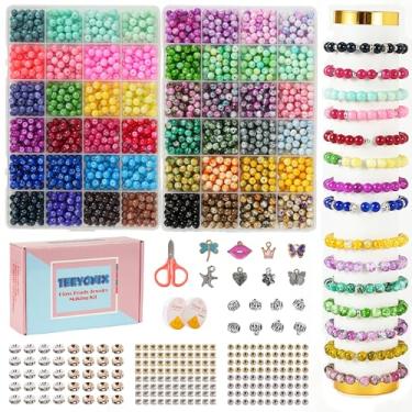 Imagem de Thryonix Contas de vidro, 1300 peças, 48 cores, contas redondas de artesanato de 8 mm para pulseiras, bijuterias, materiais de artesanato para presentes e projetos de bricolage