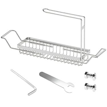 Imagem de Suporte extensível para pia de cozinha, rack de armazenamento telescópico de cozinha com esponja, escorredor organizador, esponja e pano de prato de aço inoxidável, à prova de ferrugem, comprimento