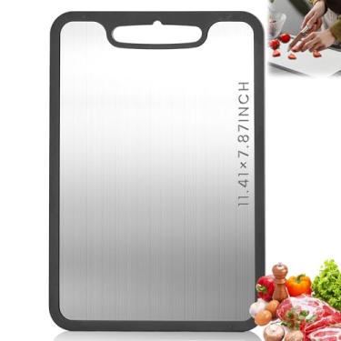 Imagem de Tábuas de corte de titânio para cozinha e acampamento, tábua de corte de metal, borda de silicone antiderrapante e não cortada, alça embutida, longa duração, resistente a manchas, resistente à