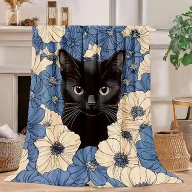 Imagem de Cobertor de gato cobertor de flor de gato super macio flanela de lã presentes para meninos meninas homens mulheres amantes adultos coisas para sofá cama decoração de quarto 127 x 152 cm