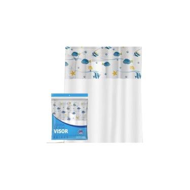 Imagem de Cortina de Box Branco com Visor Flamingo, PVC, 138x198cm, Antimofo, para Banheiro