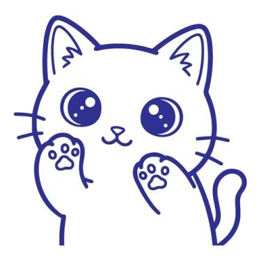 Imagem de Adesivo de Gato Kawaii Ideal para notebook capacete moto carro portas vidros paredes ambientes vários tamanhos (AZUL MARINHO, 16,1x16cm)