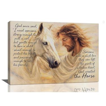 Imagem de Arte de parede de cavalo Jesus cristão decoração de parede imagens escrituras pinturas de Cristo impressões versículo bíblico religioso decorações emolduradas para igreja sala de oração banheiro
