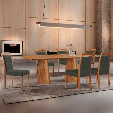 Imagem de Mesa Noronha 180cm Tampo Laminado Barril Com 6 Cadeiras Livi Jade Imbuia Natural