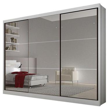 Imagem de Guarda Roupa Casal Atlanta 3 Portas 8 Gavetas Neve Com Espelho - Horizonte