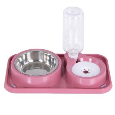 Imagem de VVMEETYOU Tigelas para cães, conjunto antiderrapante para ração e água para gatos com dispensador de água e tigela de aço inoxidável removível por gravidade para cães (rosa, 1000 ml)