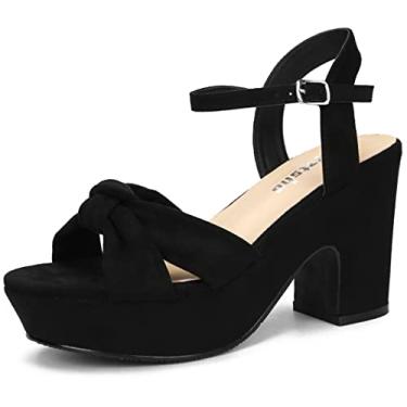 Imagem de Sandálias femininas plataforma salto plataforma tira no tornozelo Peep Toe Wedges moda casamento sexy social bloco salto alto grosso, Preto, 6.5