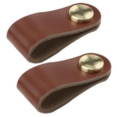 Imagem de Chewtoyo Armário de cômoda universal 2 peças puxadores de couro sintético com puxador de armário parafusos decorativos puxadores reutilizáveis de gaveta