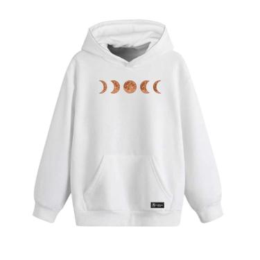 Imagem de Blusão Moletom Canguru Fases da Lua Infantil Personalizado com Capuz e Bolso-Unissex