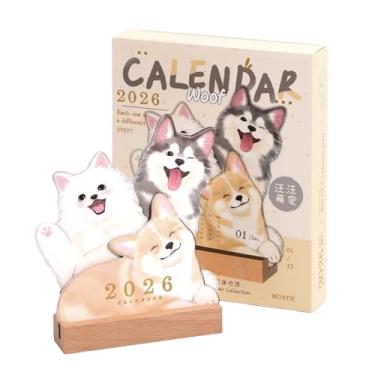 Imagem de Calendário de mesa para cães 2026, pequeno calendário de mesa 2026 com fofo filhote de cachorro, mini agenda mensal para mesa de escritório (cão)
