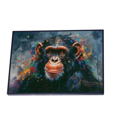 Imagem de Quadro Macaco de Aquarela Canvas Com Vidro - Center Molduras, 20x20 Ca
