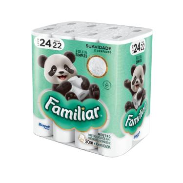 Imagem de Papel Higiênico Familiar Folha Simples 30m 24 Rolos