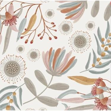 Imagem de Hopepak Papel de parede retrô floral e folhas Papel de parede autoadesivo Boho removível para sala de estar quarto armários de banheiro decoração de parede vinil 43 x 499 cm