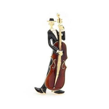 Imagem de Homem tocando violoncelo broches mulheres homens marrom esmalte música tocando banquete broche de metal broches presentes broches