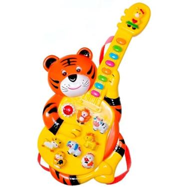 Imagem de Mini Guitarra Musical Infantil , Brinquedo Educativo com Sons de Animais, Plástico, 34x17cm, 7 Sons, Alimentação 3 Pilhas AA, para Crianças +3 Anos