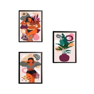 Imagem de Kit 3 Quadros Figurativos Mulheres E Folhagens 24X18Cm - Quadros On-Li