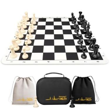 Imagem de Tournament 20-inch Silicone Chess Board with 3.5" King Quadruple Weighted Pieces, 2 Extra Queens & Dust Brush for Easy Care. Professional Portable Chess Set in Storage Bag