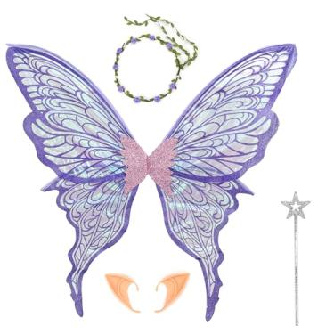 Imagem de FramePro Asas de fadas roxas grandes para adultos, 81 x 76 cm, fantasia feminina com asas de borboleta de organza brilhante para mulheres, cosplay, festas e Halloween
