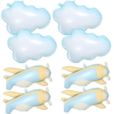 Imagem de 8Pcs White Cloud Balloons Cute Cloud Shaped Balloons Matte Airplane Helicopter Plane Foil Balloon for Baby Shower, Birthday Party, Wedding Decorations