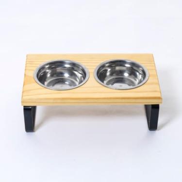 Imagem de Suporte Duplo Elevado Comedouro Bebedouro Alimentador Pet Cachorro Gato Comedor Pote Inox Tigela(Pequeno)