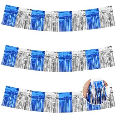 Imagem de BEISHIDA 3 pacotes com franja metálica, guirlanda de franja azul prata para pendurar na parede, banners de franja para carro, boias de carro, chá de panela, casamento, aniversário, formatura, férias