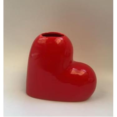 Imagem de JarThenaAMCS Vaso de cerâmica para o dia dos namorados, lindo vaso de flores em formato de coração vermelho para decoração de mesa de centro de mesa de festa em casa e jardim