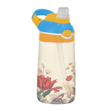 Imagem de Blueangle Garrafa de água floral colorida de 473 ml, garrafa de viagem e esportes Tritan reutilizável com canudo e design de tampa de bico pop-up (37)