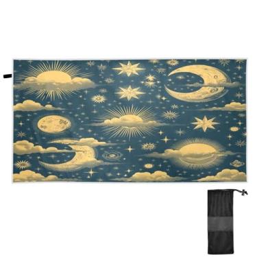 Imagem de Blueangle Toalha de praia retrô sol lua - toalhas de viagem compactas e leves - toalha de secagem rápida super absorvente para natação, acampamento e férias (441)