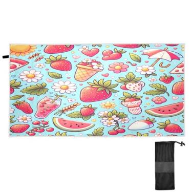 Imagem de Blueangle Toalha de praia de verão de morango - Toalhas de viagem compactas e leves - Toalha de secagem rápida super absorvente para natação, acampamento e férias (360)