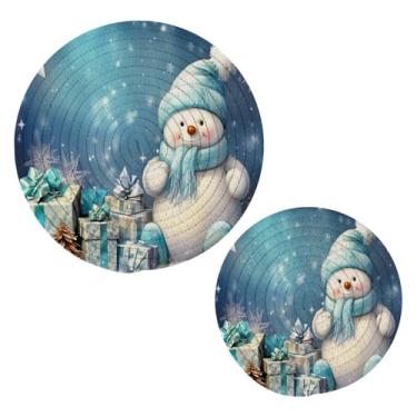 Imagem de Blueangle 2 peças de suporte de panela de trivet de boneco de neve de Natal - conjunto de pegadores de panela de tecido redondo - almofadas quentes trançadas de algodão - porta-copos - tapetes de mesa