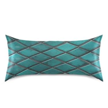 Imagem de Blueangle Fronha de cetim xadrez geométrica azul-petróleo para cabelo e pele, fronha de seda, tamanho king (50,8 x 101,6 cm) - Capas de almofada de cetim refrescantes com fecho de envelope (624)