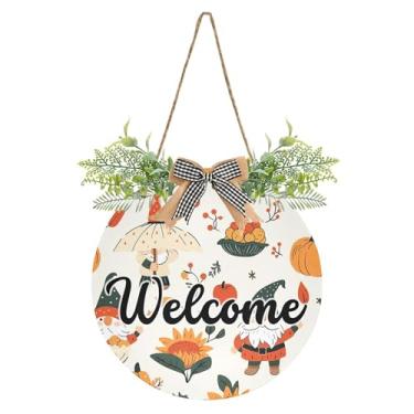 Imagem de SEHANY Guirlandas de outono para decoração de porta da frente, letreiro de boas-vindas de abóboras de madeira rústica para pendurar no dia de Ação de Graças para decoração de festas ao ar livre