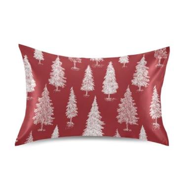 Imagem de Blueangle Fronha de cetim de árvore de Natal vermelha branca para cabelo e pele, fronha de seda, tamanho Queen (50,8 x 76,2 cm) - Capas de almofada de cetim refrescantes com fecho de envelope (299)