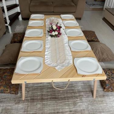 Imagem de Zupemo Mesa de piquenique dobrável de madeira, mesa de piquenique baixa portátil para uso externo com pernas de 41 cm para assentos no chão, praia, acampamento, churrasco, quintal, assentos de 203 x