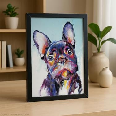 Imagem de Quadro Decorativo Bulldog Francês em Cores Vibrantes, Pintura Artística Abstrata, Moldura Preta, 30x40 cm