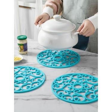 Imagem de Conjunto de 3 peças de silicone resistente ao calor para panelas e frigideiras, azul