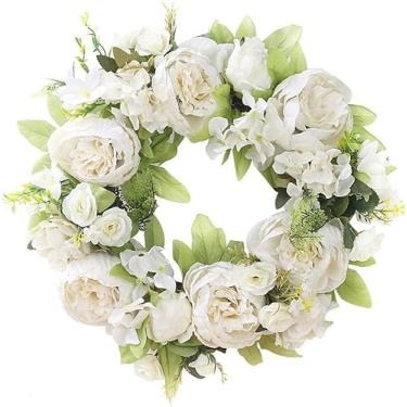 Imagem de Guirlanda de Peônia Artificial Decoração Porta com Flor Seca Anel Pendente Parede Ornamentação