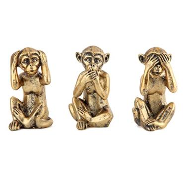 Imagem de Leekung 3 Wise Monkeys Statue for Home Decor Accents,Hear no Evil See no Evil Speak no Evil Figurine for Living Room Boho Desk Gold Modern Table Decor,Monkey Gift Shelf Decor Accents Antique Bronze