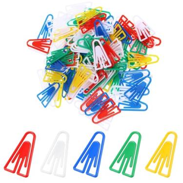 Imagem de 50 peças de clipes de papel de plástico, clipes triangulares de cores misturadas, marcadores de livro, grampo de papel colorido liso, cores sortidas, clipe de papel para agendas de recortes, caderno